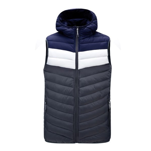 Color-blocked padded vest with a hat, short style, and added cotton.