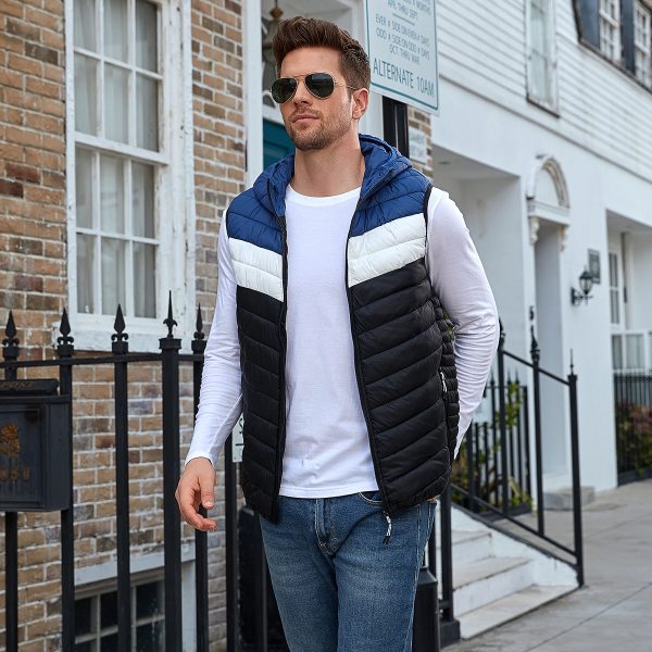 Color-blocked padded vest with a hat, short style, and added cotton.