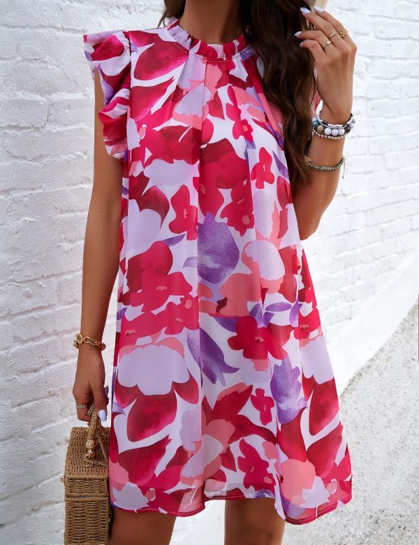 Women Printed Ruffle Sleeve Casual Summer Dress / 1-1-1-1