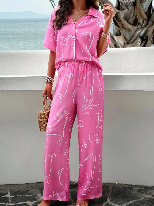 Women Casual Printed Summer Short Sleeve Two Piece Sets /1-1-1-1