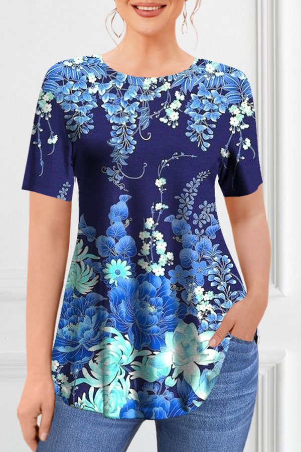 Women's Plus Size Casual Purple Ombre Plant Floral Print Two Piece Pant Set