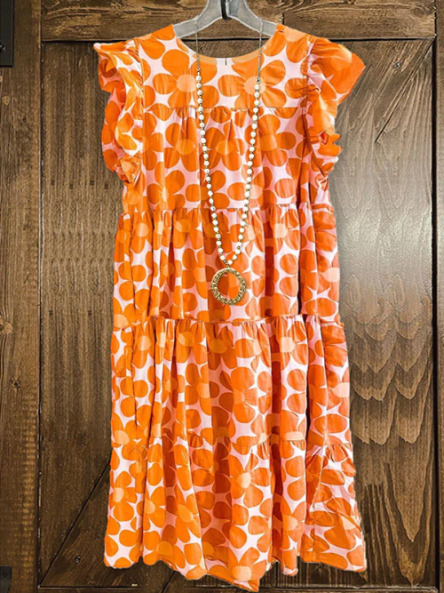 Cute Floral Print Ruffled Dress
