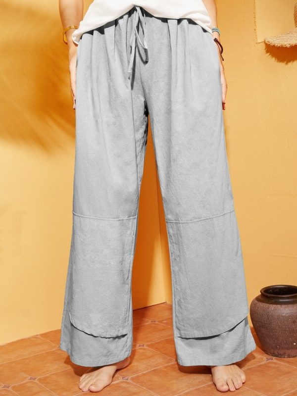 Casual Plain Pockets Linen Pants