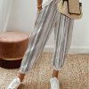 Striped Casual Pockets Loose Elastic Waist Pants