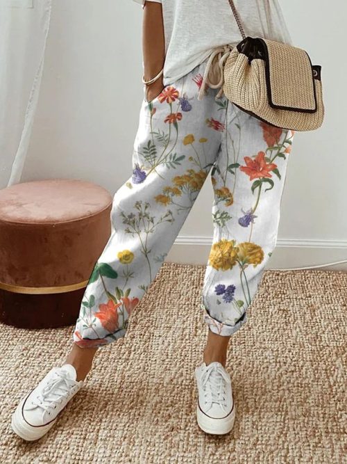 Plus Size Casual Floral Loose Pants