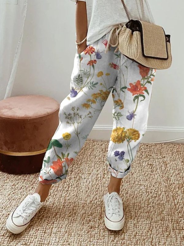 Plus Size Casual Floral Loose Pants