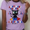 Women's Cotton 4th Of July Just Here To Bang It's Fine I'm Fine Black Cat T-Shirt