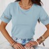 Casual Plain Crew Neck Short Sleeve Lace Top