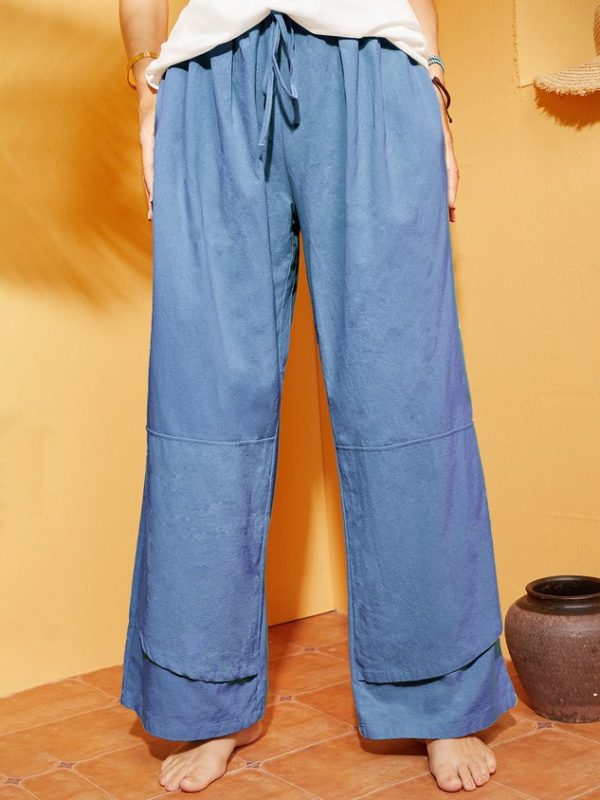 Casual Plain Pockets Linen Pants