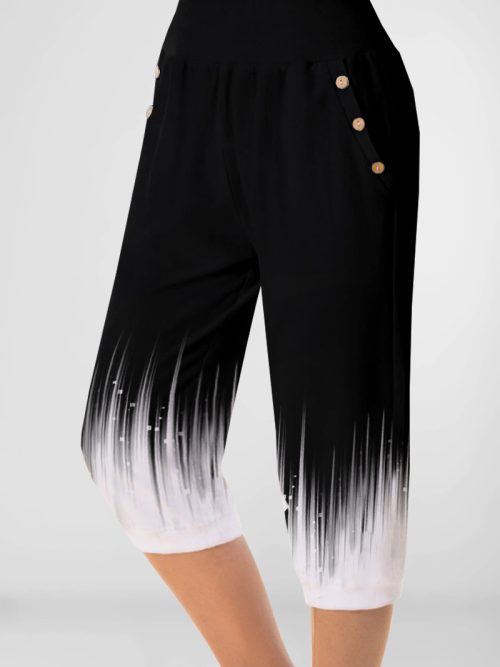 Plus Size Casual Black Ombre Print Pocket Capris Pants