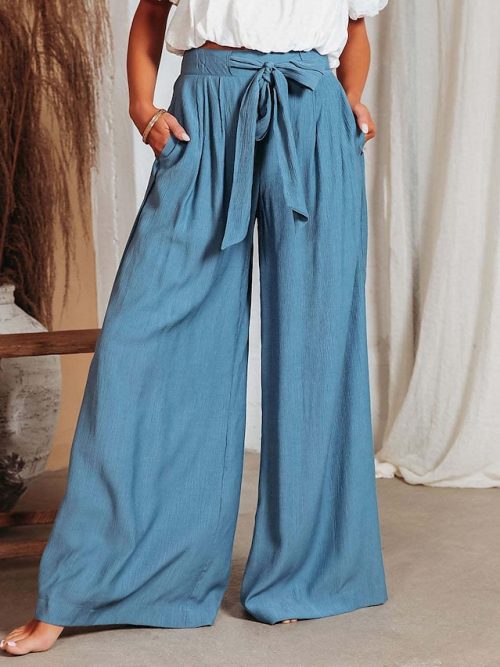 Women's Wide Leg Pants Trousers Black White Blue Fashion Casual Daily Side Pockets Wide Leg Full Length Comfort Plain S M L XL 2XL