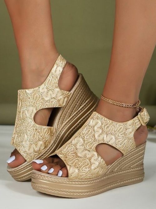 Leisure Resort Jacquard Wedge Platform Sandals