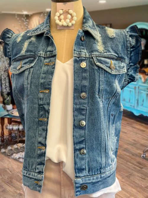 Casual Ruffle Sleeve Cut Out Denim Jacket