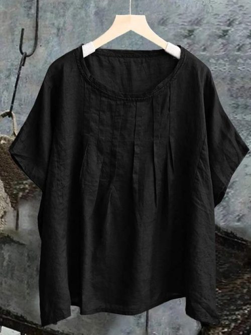 Women Plain Summer Loose Linen Shirt