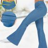 Plain Casual Loose High Waisted Crossover Stretchy Knit Denim Casual Flare Pants