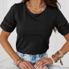 Casual Plain Crew Neck Short Sleeve Lace Top