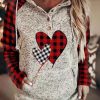 Plaid Heart Print Hoodie Sweatshirt