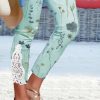 Flower Print Lace Mesh Side Legging