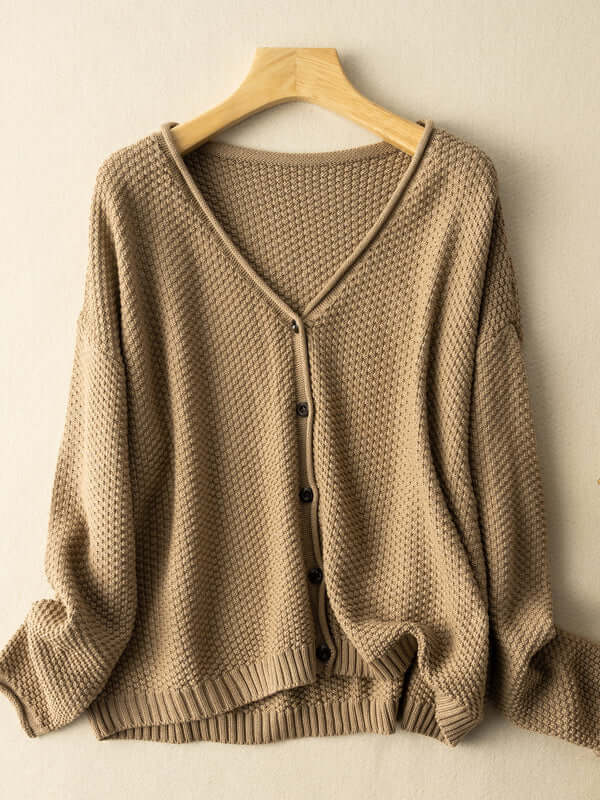 100% Natural Material Knitted Cardigan Women's Literary Retro Loose And Thin Spring And Autumn Sweater Coat In One-Size