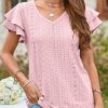 Grace Ruffled Sleeve Hollow Out T-Shirt