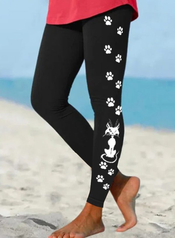 Women's Black Cat Paws Simple Halloween Leggings