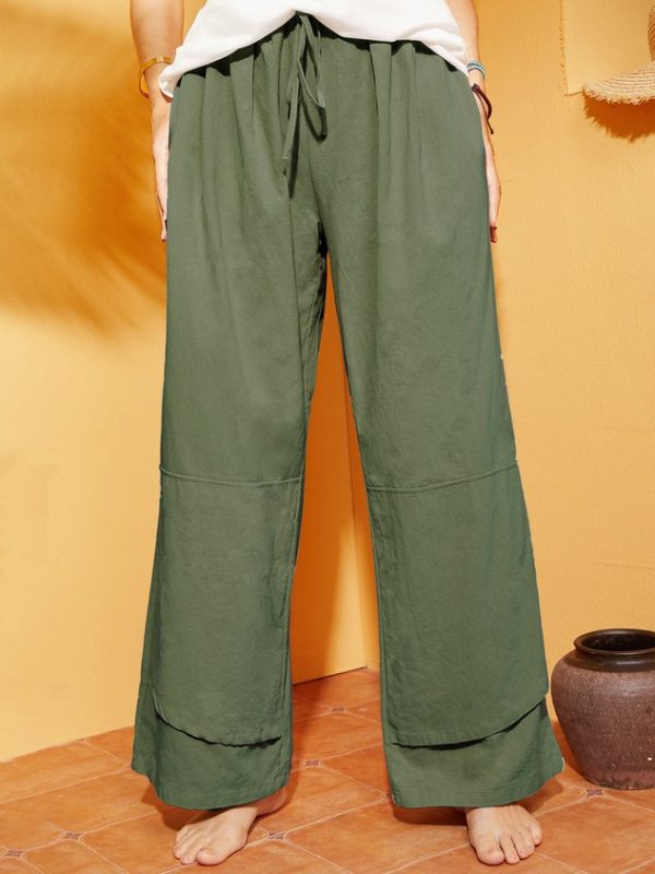 Casual Plain Pockets Linen Pants