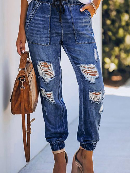 Vintage Drawstring Cut Out Jeans