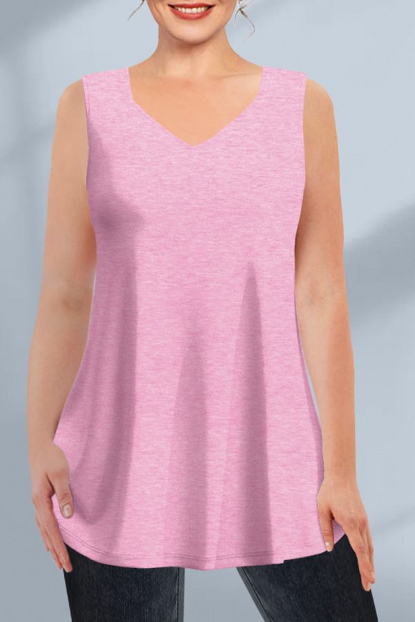 Women'sPlus Size Casual Black V Neck Tunic Tank Top