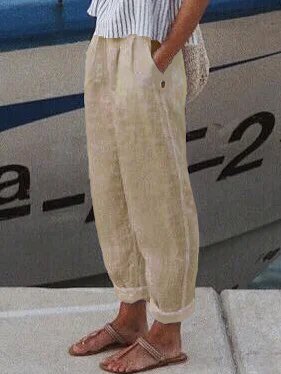 Vacation Casual Loosen Cotton Linen Solid Pants