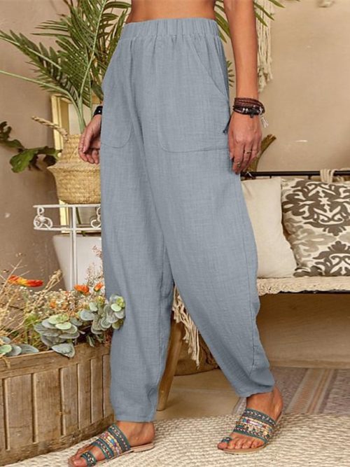 Women's Tapered pants Pants Trousers Faux Linen Black Blue Grey Fashion Casual Daily Side Pockets Baggy Full Length Comfort Plain S M L XL 2XL
