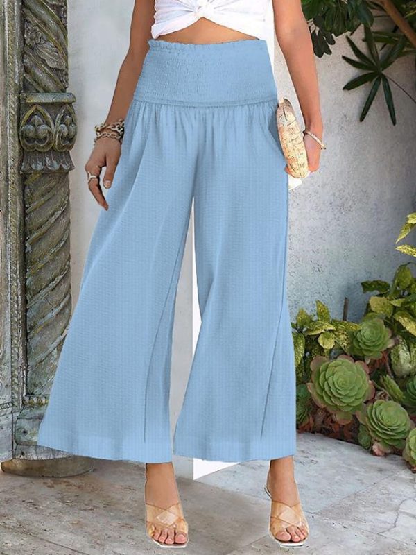 Women's Wide Leg Pants Trousers Palazzo Pants Cotton Navy Black White Fashion Basic Vacation Beach Baggy High Cut Micro-elastic Ankle-Length Comfort Plain S M L XL 2XL