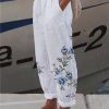 Women's Wide Leg Pants Trousers Faux Linen White Light Green Pink Casual Holiday Weekend Side Pockets Full Length Comfort Floral S M L XL XXL