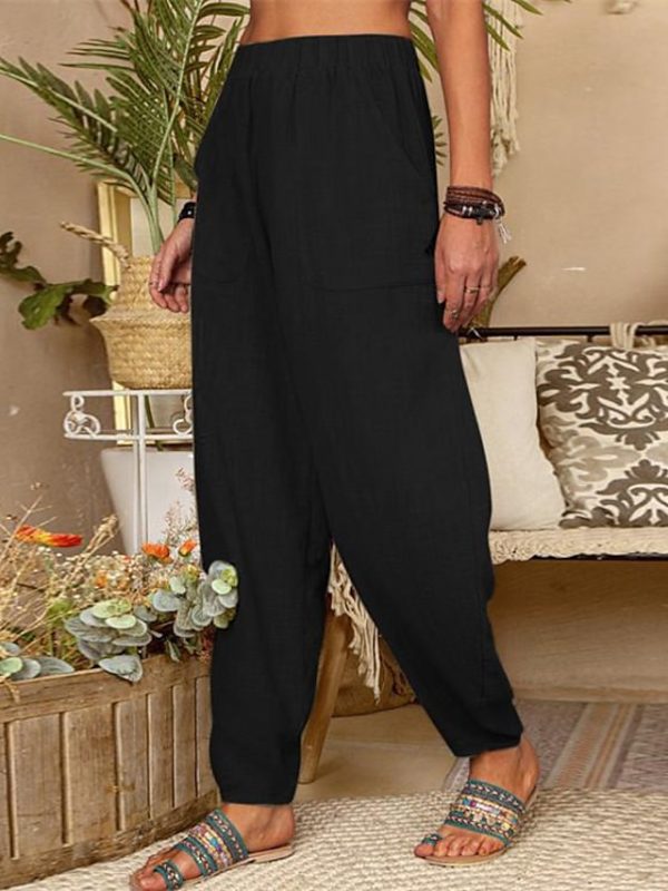 Women's Tapered pants Pants Trousers Faux Linen Black Blue Grey Fashion Casual Daily Side Pockets Baggy Full Length Comfort Plain S M L XL 2XL