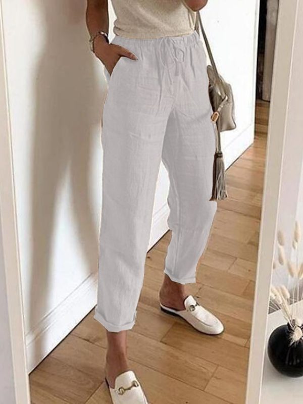 Casual Polyester Cotton Plain Pants