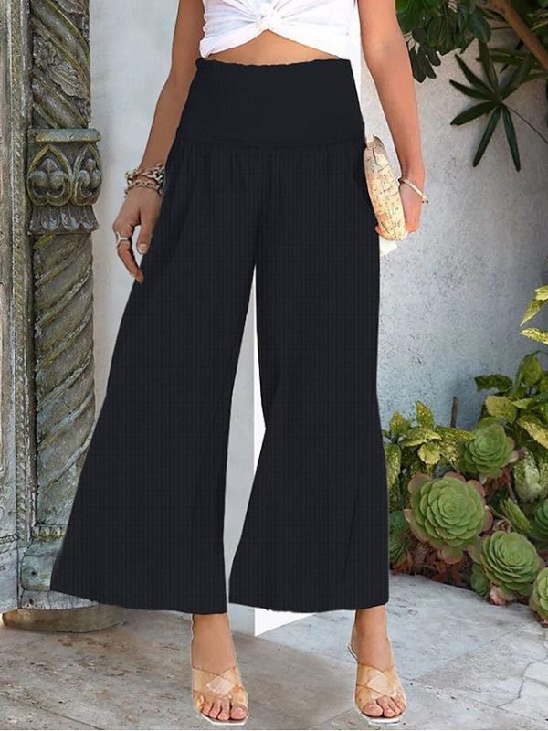 Women's Wide Leg Pants Trousers Palazzo Pants Cotton Navy Black White Fashion Basic Vacation Beach Baggy High Cut Micro-elastic Ankle-Length Comfort Plain S M L XL 2XL