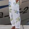 Women's Wide Leg Pants Trousers Faux Linen White Light Green Pink Casual Holiday Weekend Side Pockets Full Length Comfort Floral S M L XL XXL