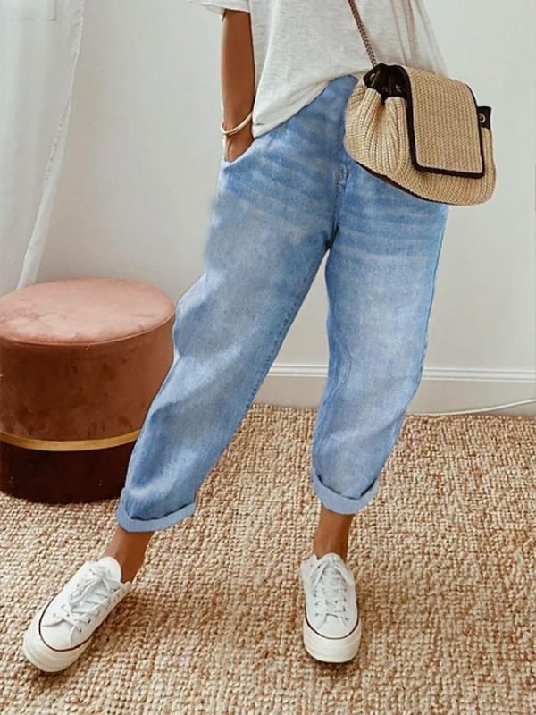 Women's Pants Trousers Faux Denim Blue Fashion Casual Daily Side Pockets Full Length Comfort Plain S M L XL XXL