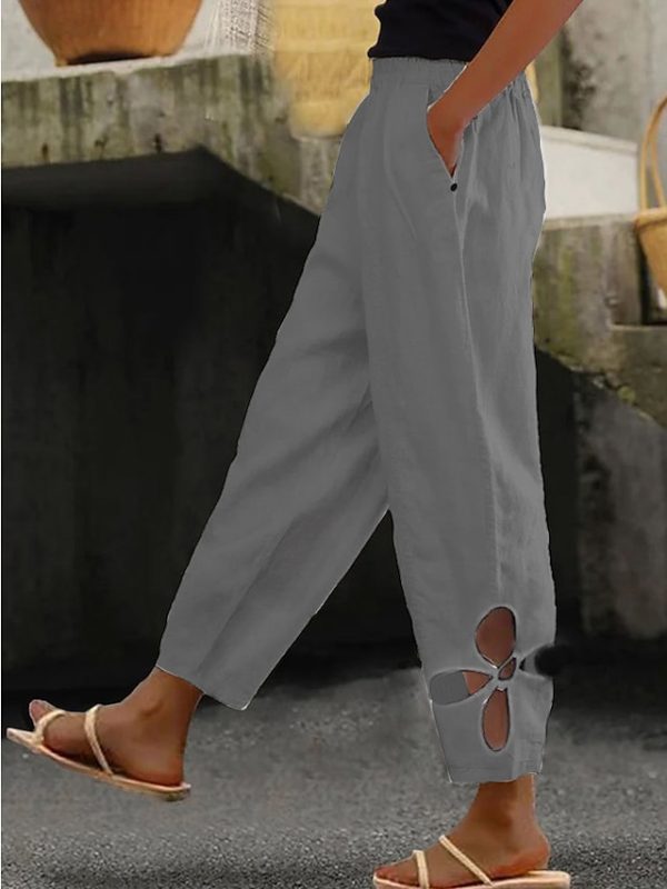 Women's Pants Trousers Faux Linen White Yellow Blue Fashion Casual Weekend Side Pockets Full Length Comfort Plain S M L XL 2XL