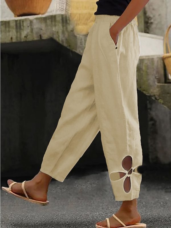 Women's Pants Trousers Faux Linen White Yellow Blue Fashion Casual Weekend Side Pockets Full Length Comfort Plain S M L XL 2XL