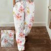 Women's Wide Leg Pants Trousers Faux Linen White Fashion Casual Office Daily Holiday Side Pockets Print Full Length Comfort Floral S M L XL XXL