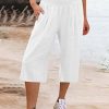 Women's Wide Leg Pants Trousers Capri shorts Cotton And Linen Black White Navy Blue Fashion Casual Daily Side Pockets Baggy Calf-Length Comfort Plain S M L XL 2XL