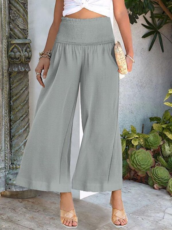 Women's Wide Leg Pants Trousers Palazzo Pants Cotton Navy Black White Fashion Basic Vacation Beach Baggy High Cut Micro-elastic Ankle-Length Comfort Plain S M L XL 2XL