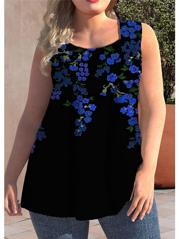 Women's Plus Size Tops Tank Top Floral Print Sleeveless Strap Streetwear Preppy Daily Going out Polyester Spring Summer Green Blue