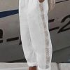 Women's Wide Leg Linen Pants Pants Trousers Faux Linen White Fashion Casual Weekend Lace Side Pockets Full Length Comfort Plain S M L XL 2XL