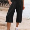 Women's Wide Leg Pants Trousers Capri shorts Cotton And Linen Black White Navy Blue Fashion Casual Daily Side Pockets Baggy Calf-Length Comfort Plain S M L XL 2XL