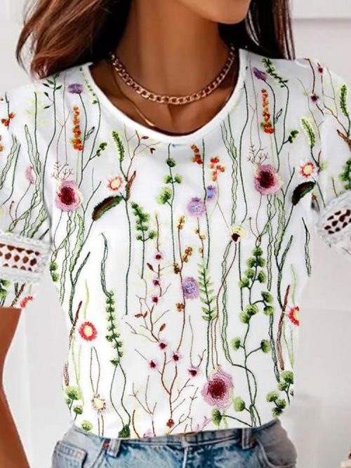 Breezy Plant Print Short Sleeve Top