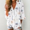 Youthful Floral Print 3/4 Sleeve Top