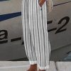 Women's Pants Trousers Faux Linen Blue Gray Fashion Casual Daily Side Pockets Full Length Comfort Striped S M L XL XXL