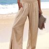 Women's Wide Leg Pants Trousers Faux Linen Black White Apricot Fashion Casual Daily Side Pockets Wide Leg Full Length Comfort Plain S M L XL 2XL