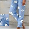 Women's Pants Trousers Faux Linen Blue Fashion Holiday Weekend Side Pockets Full Length Comfort Floral S M L XL XXL